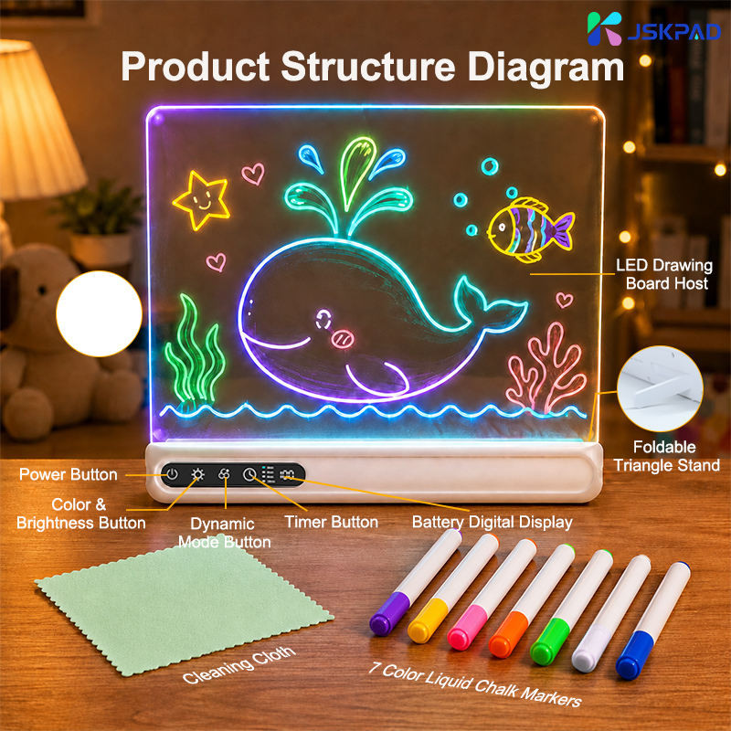 Factory Direct Hot Sale Kids Art Drawing Tool Rechargeable Acrylic 7 RGB Modes Touch Timer Gift Home LED Drawing Board